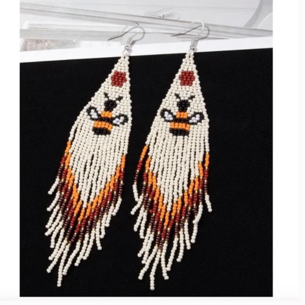❤️❤️FREE Bee Bug Bumblebee Fringe Beaded Tassel Vaca Chic Modern Hippie Earrings